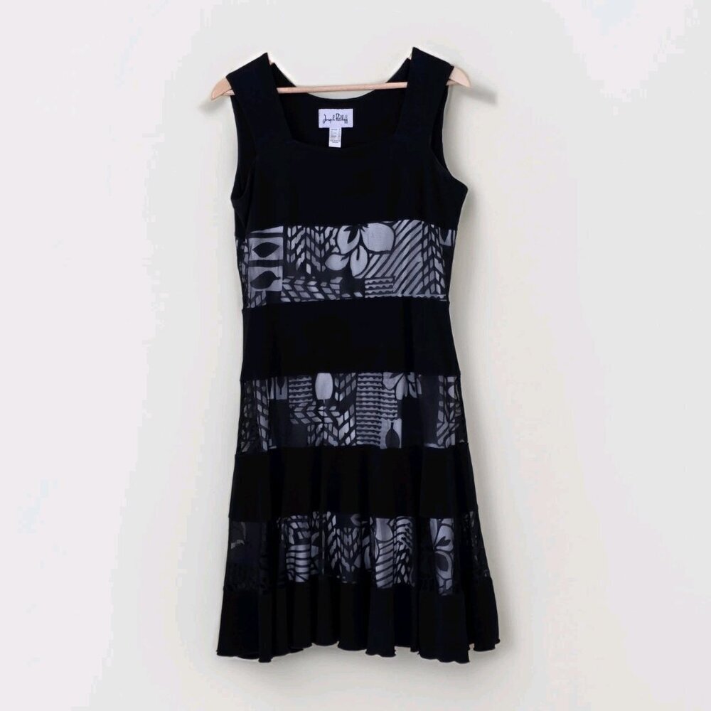 Joseph Ribkoff Dress US 12 Black White Lined Lace Panels Fairy Grunge Whimsigoth - Picture 15 of 16